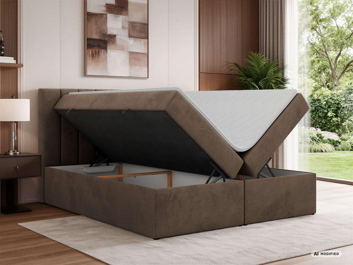 BOXBETT ALVER 200/200 - Braun Velvet - Topper T25 - H3 - Schwarz/Braun, Kunststoff/Textil (200/200cm) - MKS