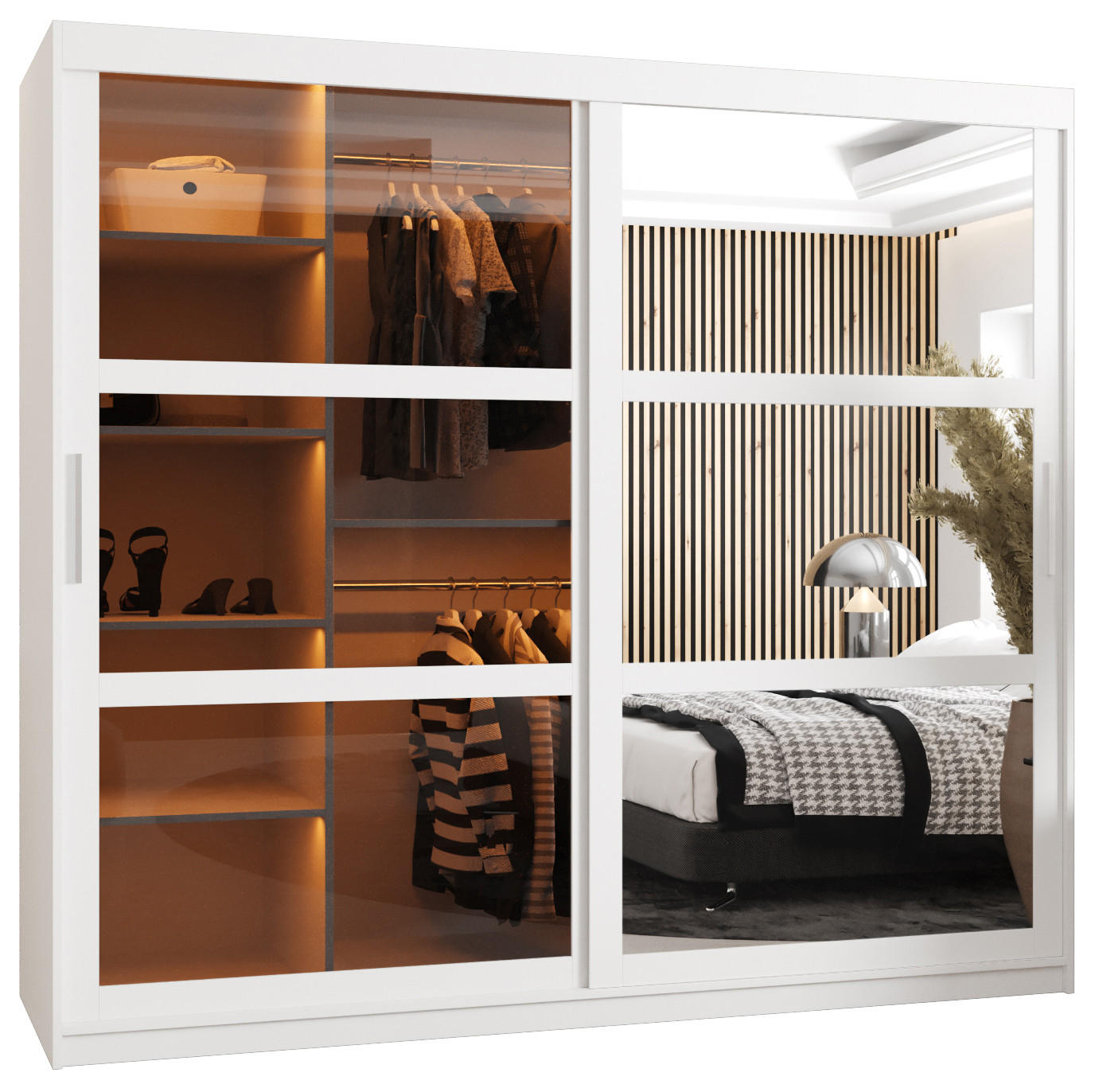 SCHWEBETÜRENSCHRANK 200/200/62 2-türig - Silberfarben/Weiß, Holz/Kunststoff (200/200/62cm) - Abiks Möbel
