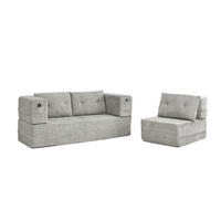 SCHLAFSOFA klappbar als 2-in-1 Modulsystem mit Sessel, Memory-Schaum und Seitentaschen, Hellgrau - Hellgrau, Textil (199/39/194cm) - Redom