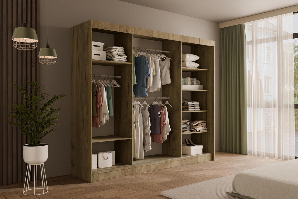 KLEIDERSCHRANK PAOKI - 250 cm - Braun - Braun, Holzwerkstoff (250/215/61cm) - ALTDECOR