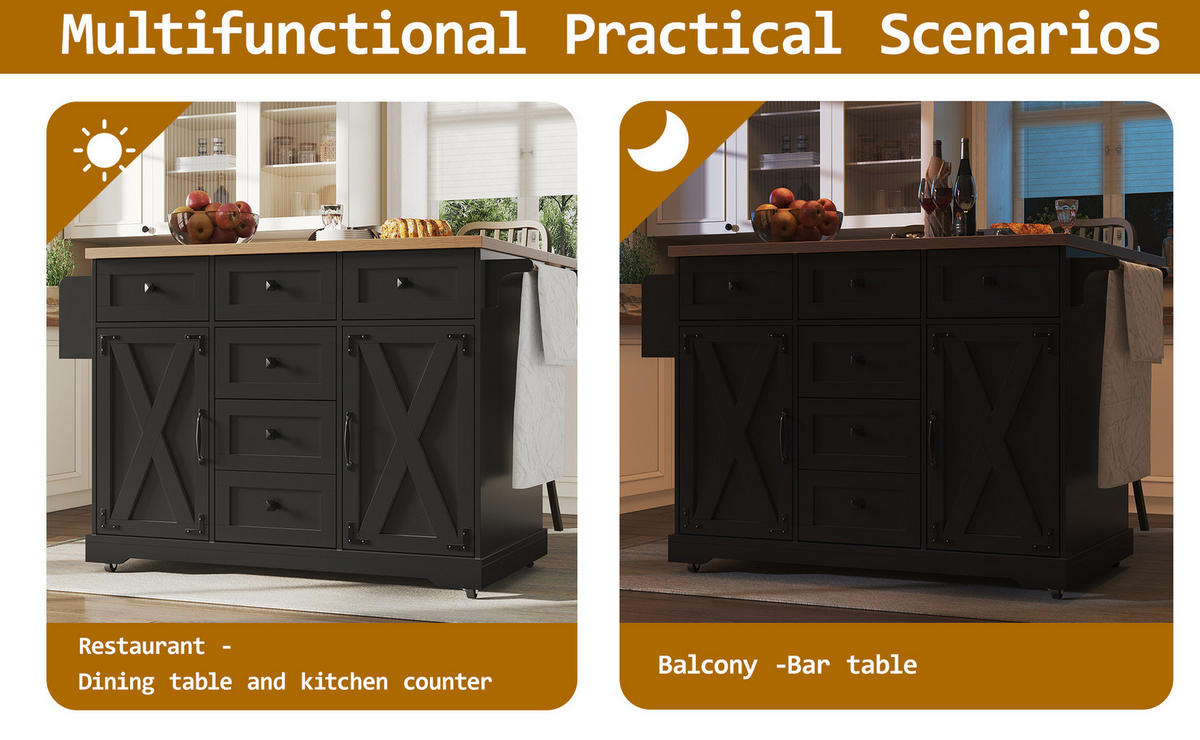 KÜCHENINSEL 147/93/44 cm Schwarz aus MDF und Metall mit Klappfunktion - Schwarz, Holzwerkstoff (44/93/147cm) - OKMYHOME