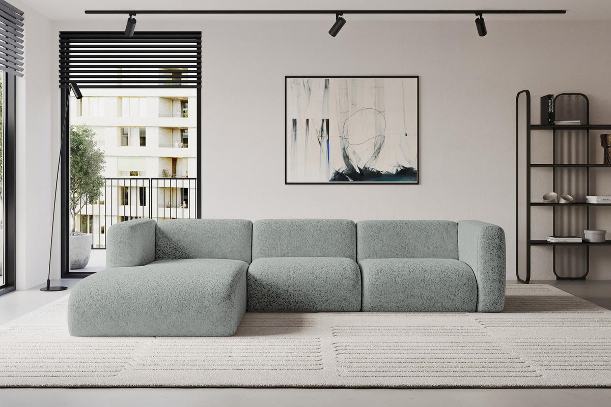 ECKSOFA Ottomane Links MIRA-L2 318x179x89 Grün Velours - Schwarz/Hellgrün, Holzwerkstoff/Kunststoff (318/179cm) - ALTDECOR