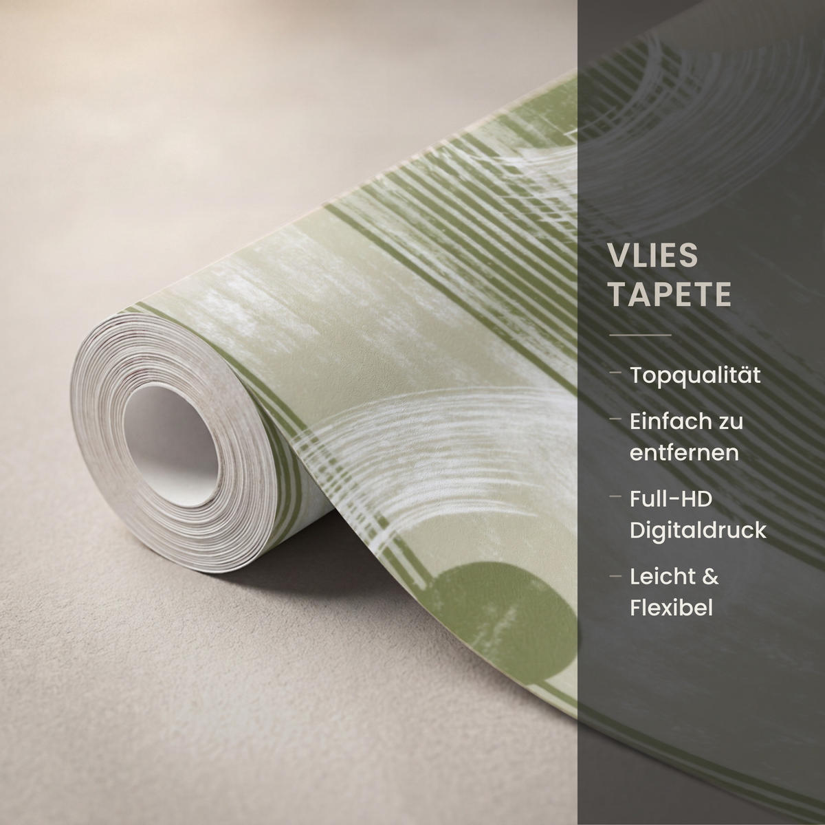 TAPETE - Künstlerisch - Modern - Grün - 180x200 cm - Olivgrün, Papier (180/200cm) - OnlyWow