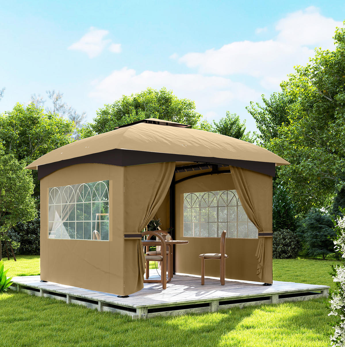 PAVILLONS aus Polyester 335x335x285 cm in Beige mit UV20+ Schutz - Beige, Textil (335/285/335cm) - Modfu