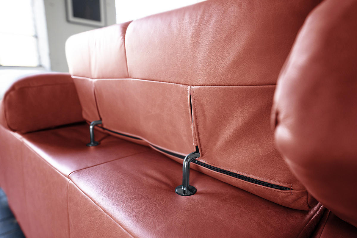 ECKSOFA NELSON Rot Leder Relaxfunktion - Rot/Schwarz, Leder/Metall (321/216cm) - KAWOLA