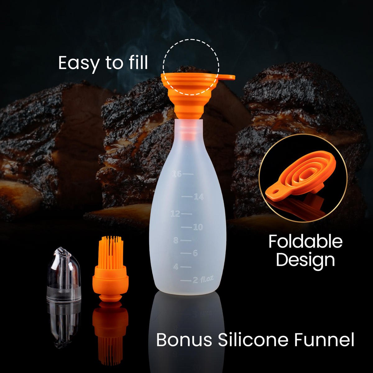 SILIKONPINSEL mit Spender 2 in 1 Grill & Backpinsel für sauberes, schnelles Bestreichen BPA frei, hitzebeständig, Geschenkbox - Orange, Kunststoff (8.13cm) - Gourmet Easy
