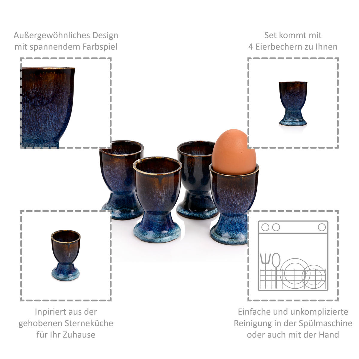 EIERBECHER SET TOKIO - 4 teilig aus Steingut - Dunkelblau, Keramik (13/23.5/6.5cm) - Sänger