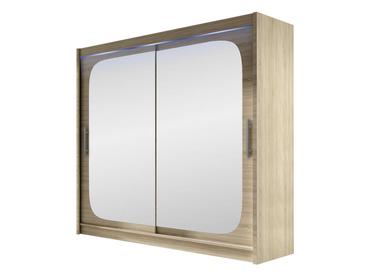 KLEIDERSCHRANK London VIII, mit RGB LED Beleuchtung - Silberfarben/Sonoma Eiche, Holzwerkstoff/Kunststoff (180/215/58cm) - MIRJAN24