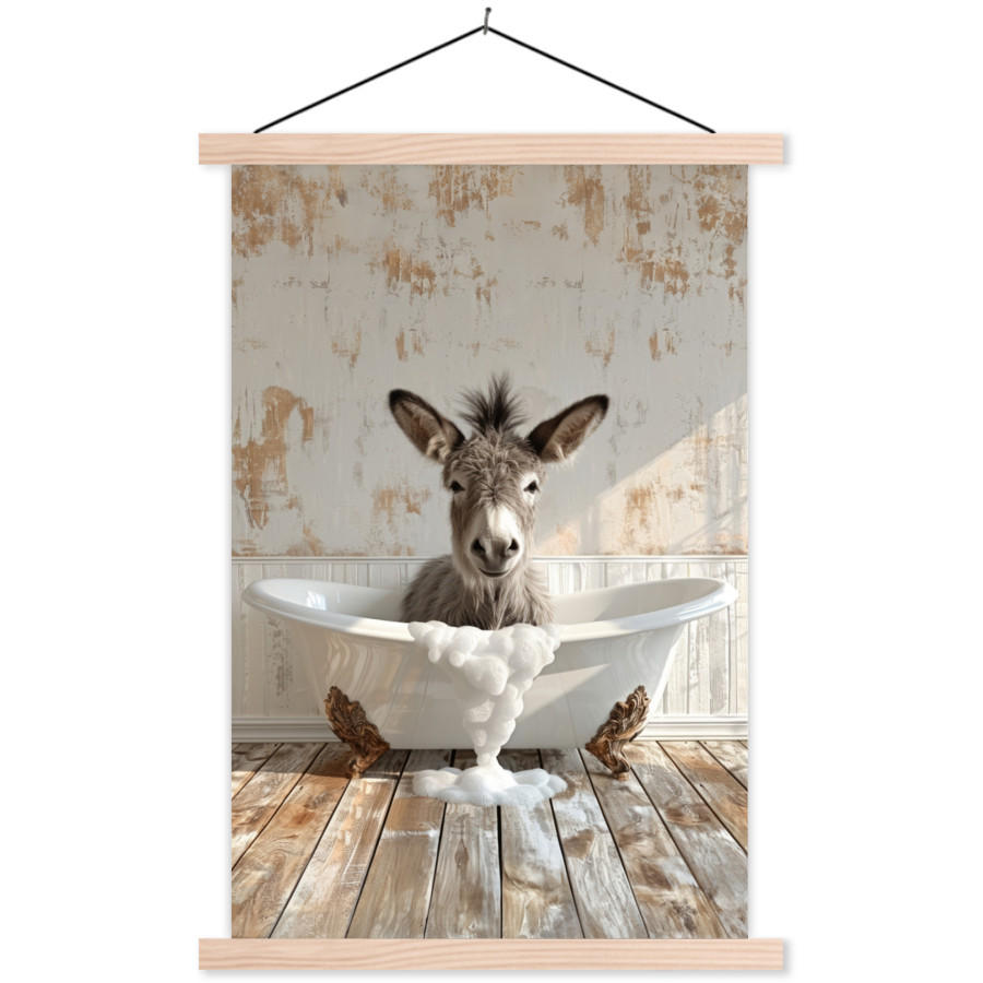 POSTER Esel - Tiere - Badewanne - Schaumstoff 60x90 cm - Weiß, Textil (60/90/0.15cm) - MuchoWow