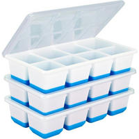 EISWÜRFELFORMEN 3er-Pack mit Deckel Blau 4,5 cm - Blau, Kunststoff (10.9/4.1/21.1cm)