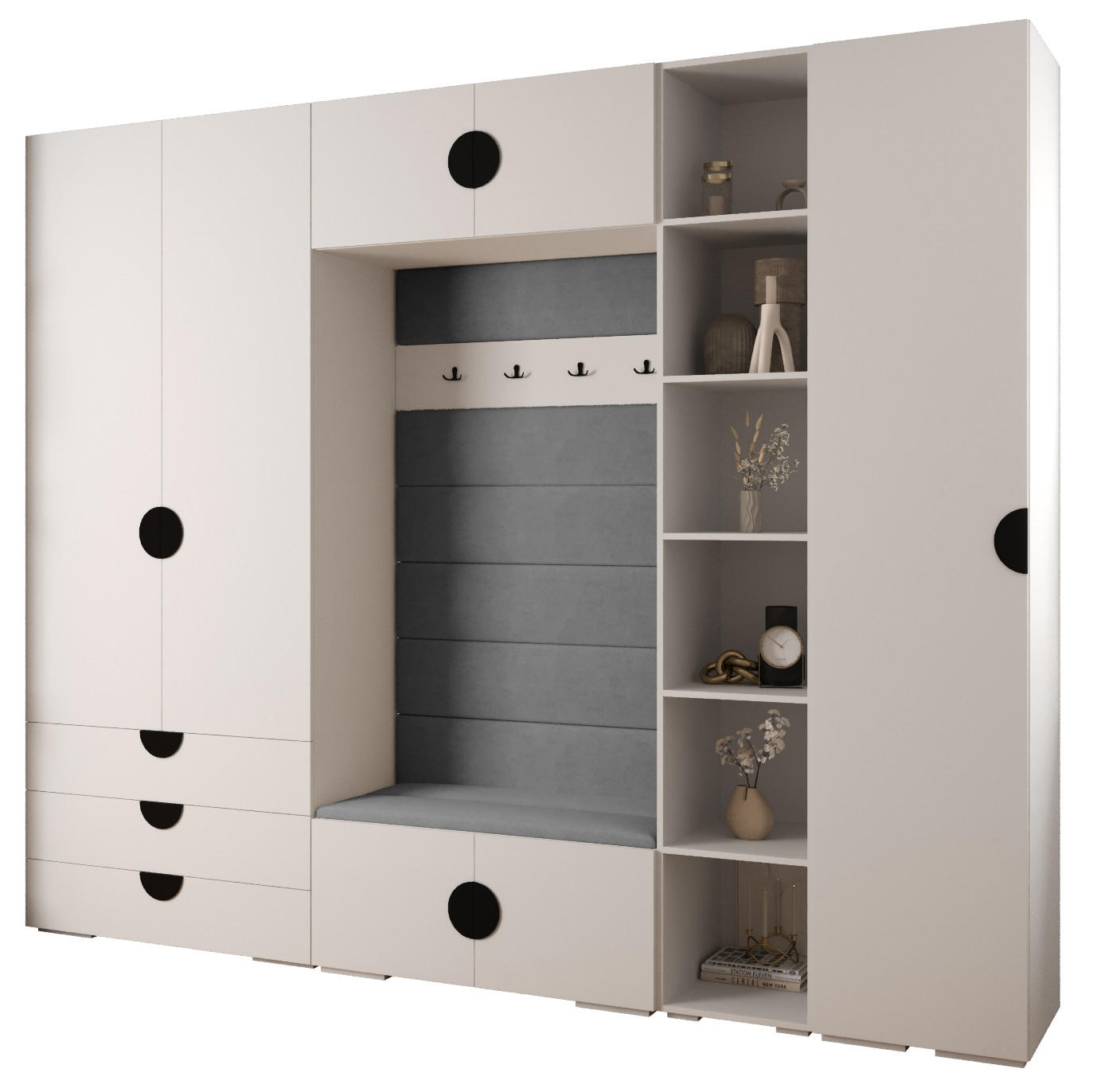 Abiks Möbel Garderoben-Set Weiß, Grau, Schwarz 290x236.7x47 cm