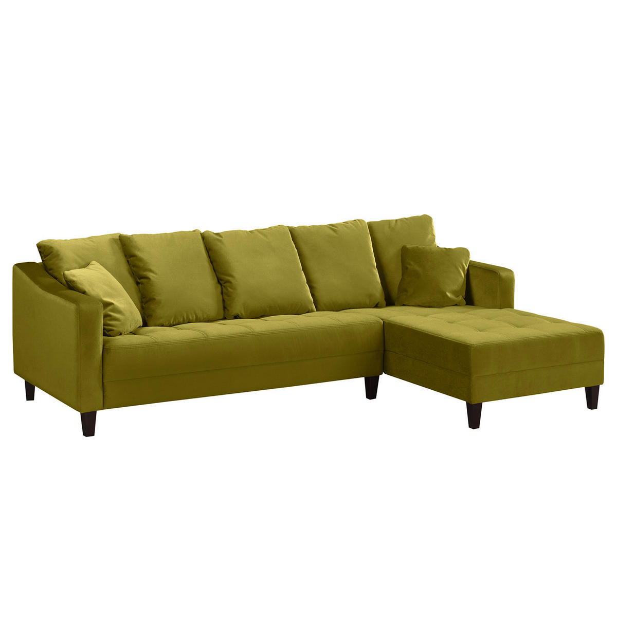 ECKSOFA mit Ottomane - Samt - Olivgrün, Textil (254/165cm) - home24