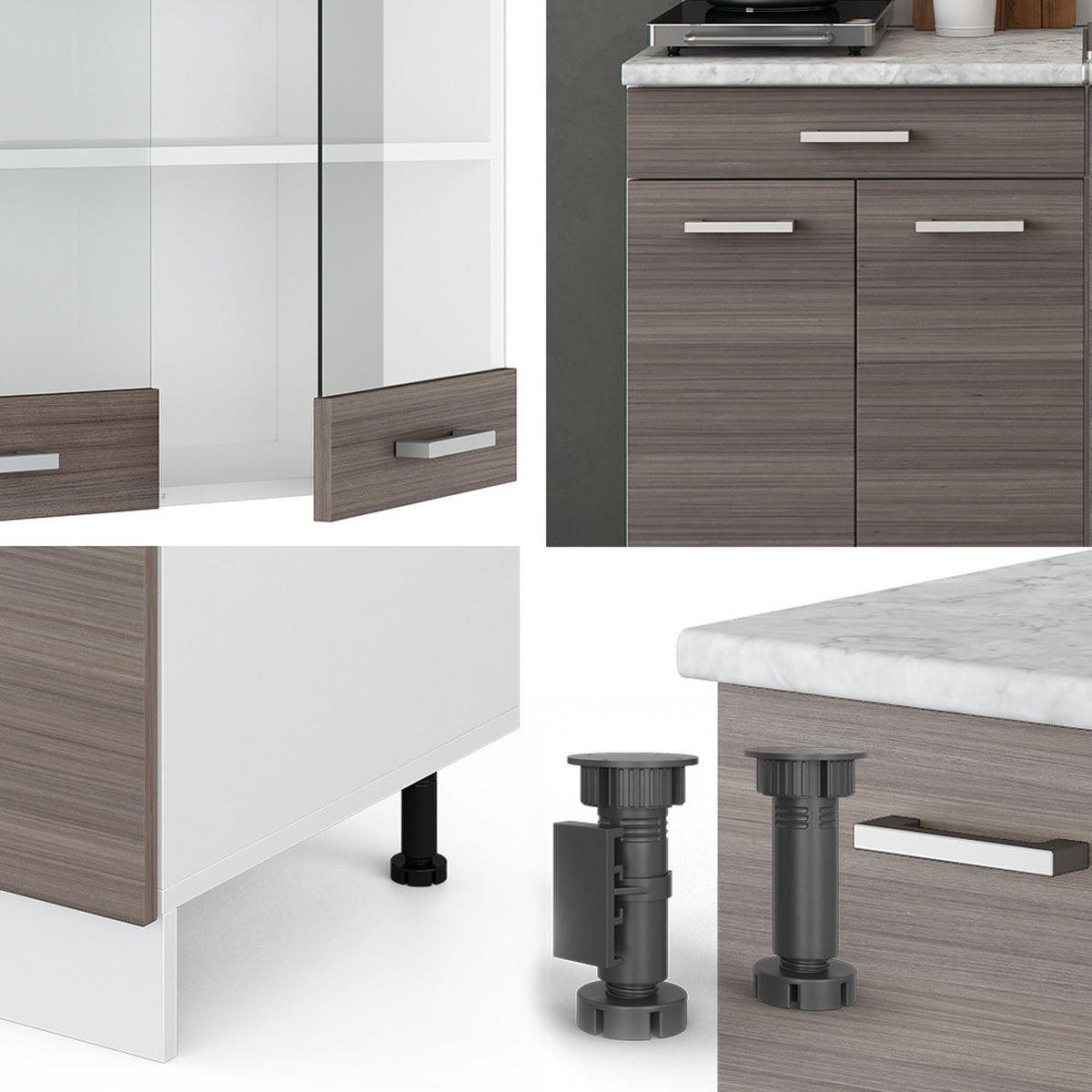 SINGLEKÜCHE R-Line Edelgrau/Weiß 140 cm, AP Anthrazit - Braun/Weiß, Holzwerkstoff (140/81.6/60cm) - Vicco
