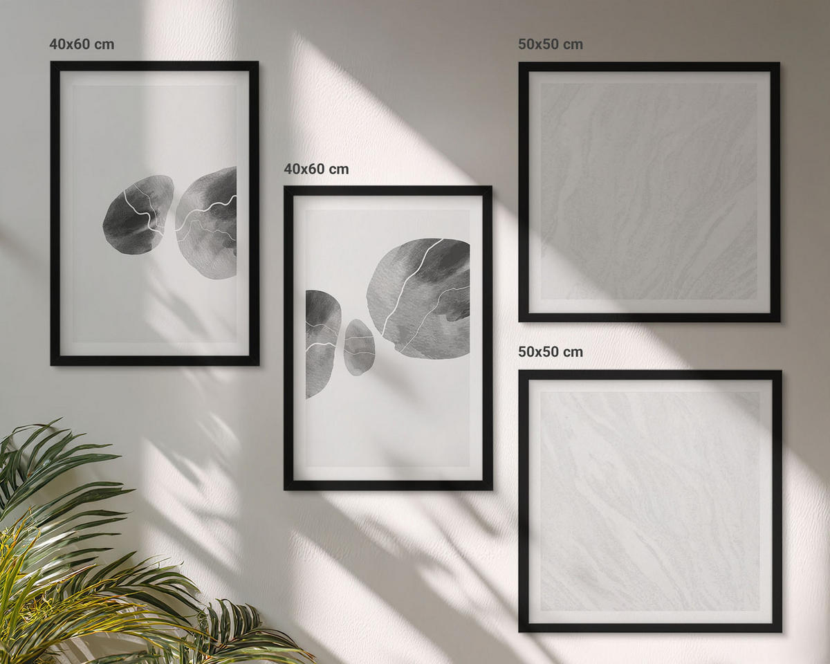 WANDBILDER 4er-Set - 50x50 cm & 40x60 cm Schwarzer Rahmen - Abstrakte Kunst, Farbspritzer - Schwarz, Kunststoff (50/50cm) - ArtPrintCave