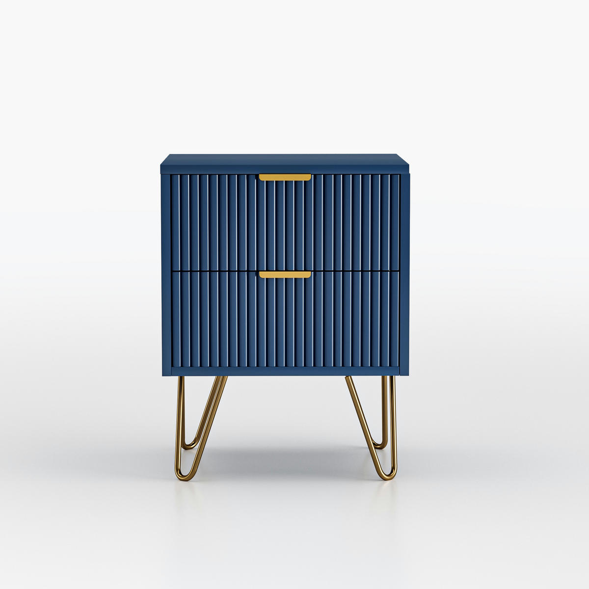 NACHTSCH- 2 Schubladen - Beine aus Metall - Marineblau - Blau, Holz (40/70/60cm)