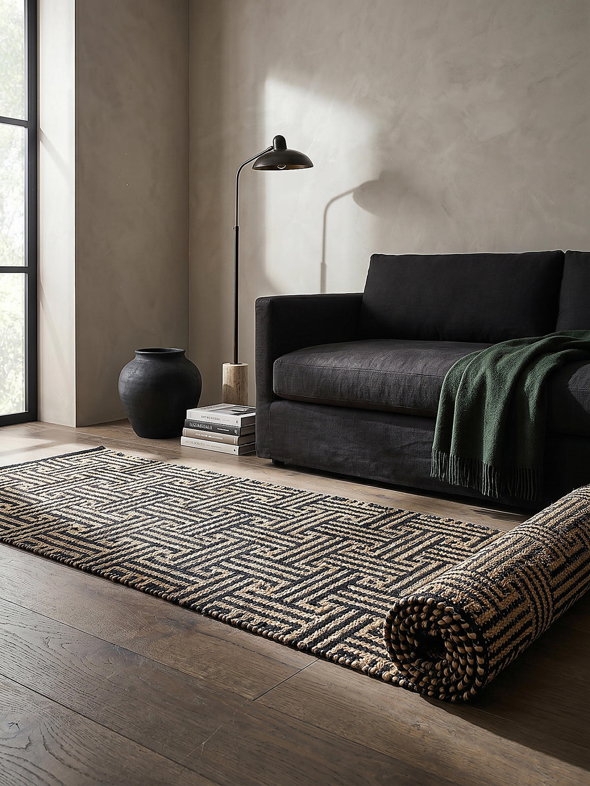 JUTETEPPICH CROFT, geometrisch, Natur-Schwarz, 80 x 230 cm - Braun, Textil (80/230cm) - KADIMA DESIGN