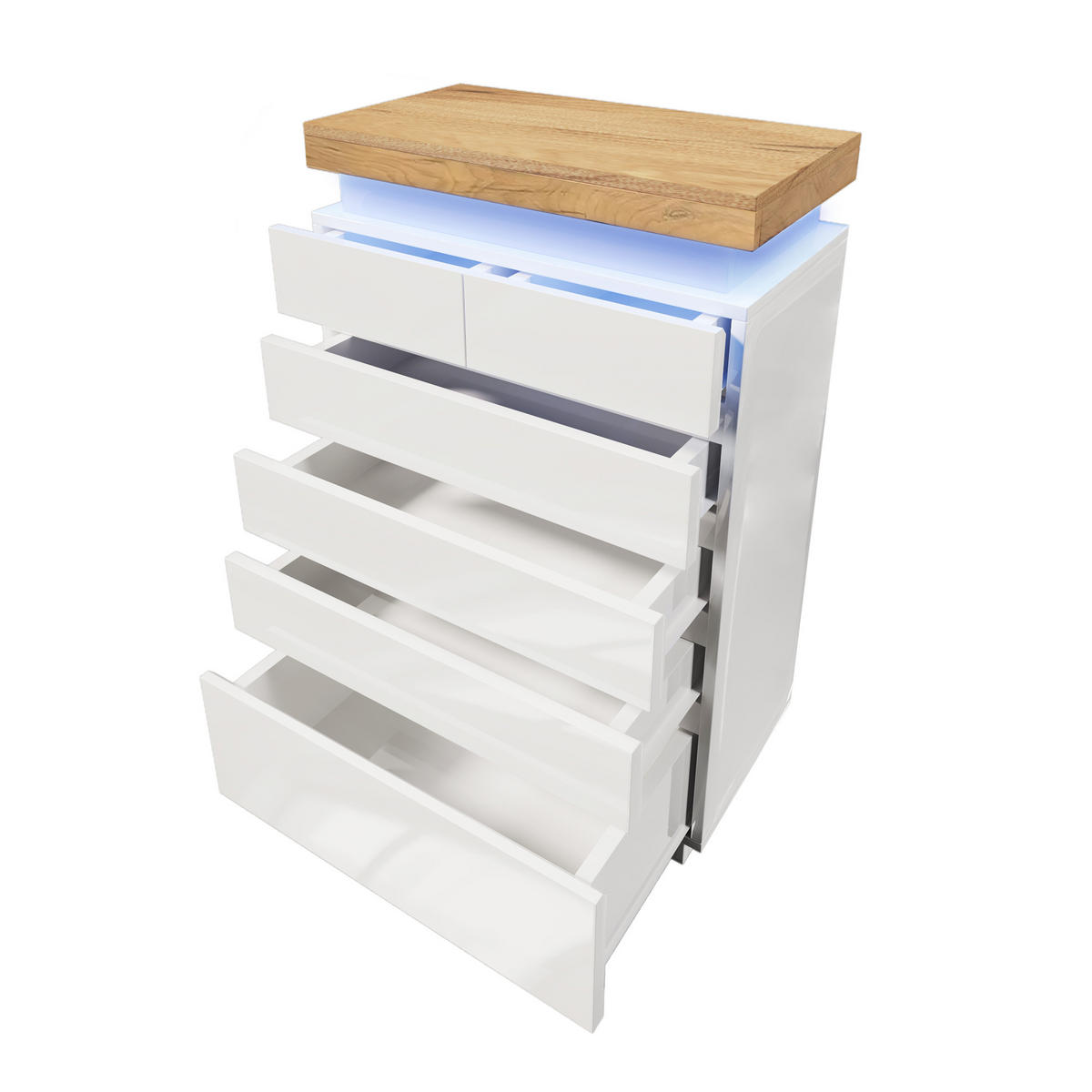 SIDEBOARD in Hochglanz mit 6 Schubladen und LED (App und Touch), 73/39/115 cm, Weiß - Weiß, Holzwerkstoff (73/115/39cm) - Redom