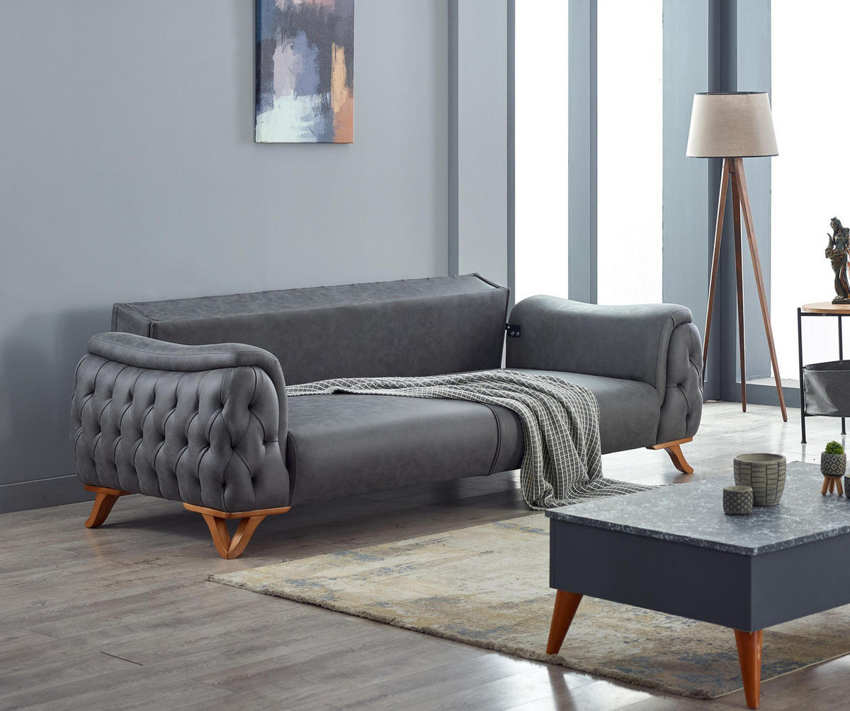 SITZGARNITUR Sigma Grau Grau Stellvariante:2+2+1 - Grau, Holz/Textil (180/85/90cm) - Villa Möbel