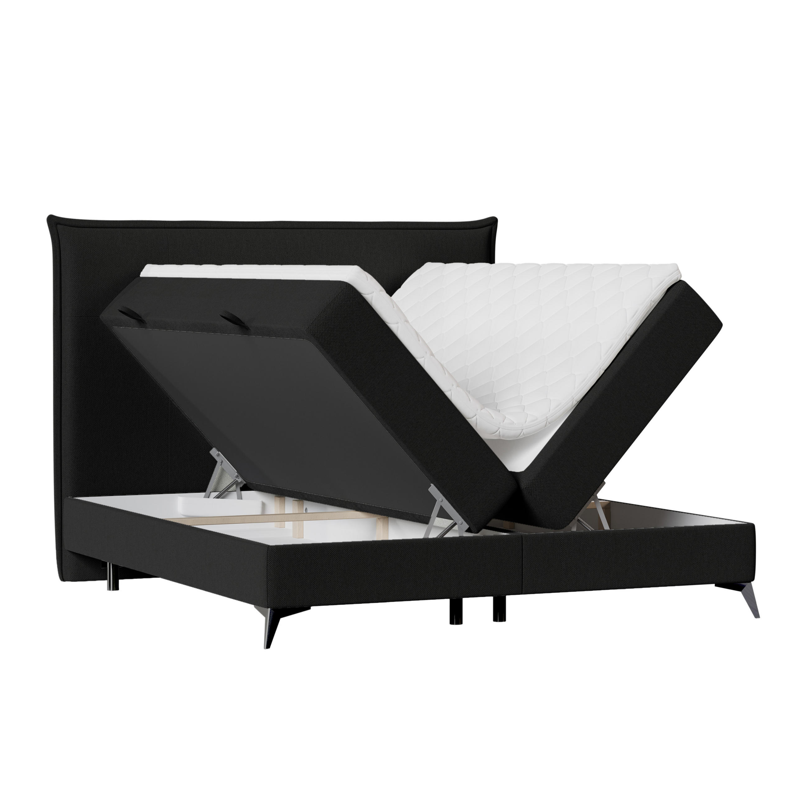 BOXBETT Menzzo Schwarz 200/200 cm mit Matratze und Topper - Schwarz, Holz/Holzwerkstoff (200/200cm) - Maison de Reve