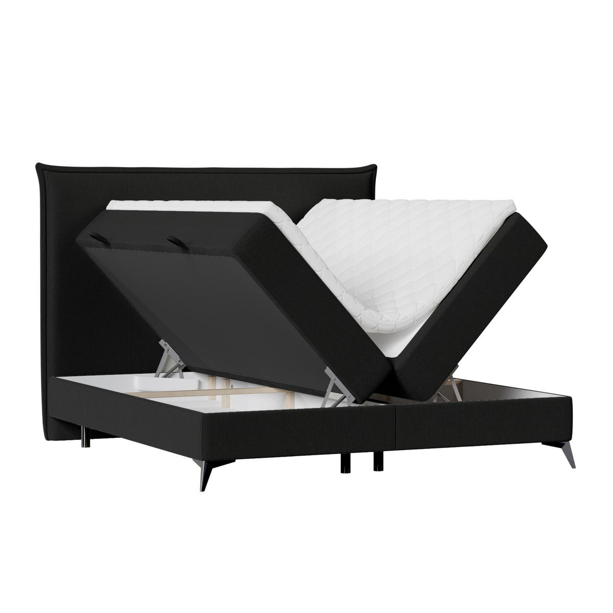 BOXBETT Menzzo Schwarz 120/200 cm mit Matratze und Topper - Schwarz, Holz/Holzwerkstoff (120/200cm) - Maison de Reve