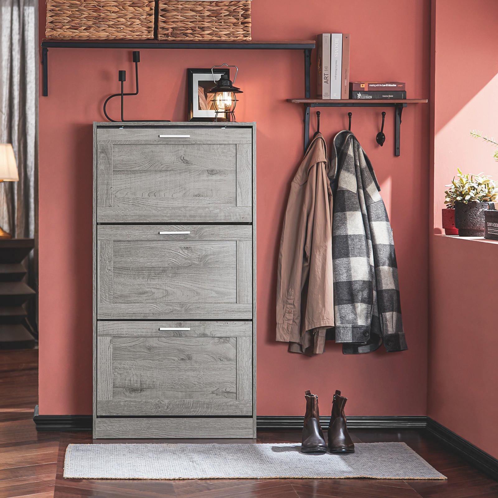 SCHUHSCHRANK Grau - Grau, Holzwerkstoff (60/115/23cm) - SoBuy