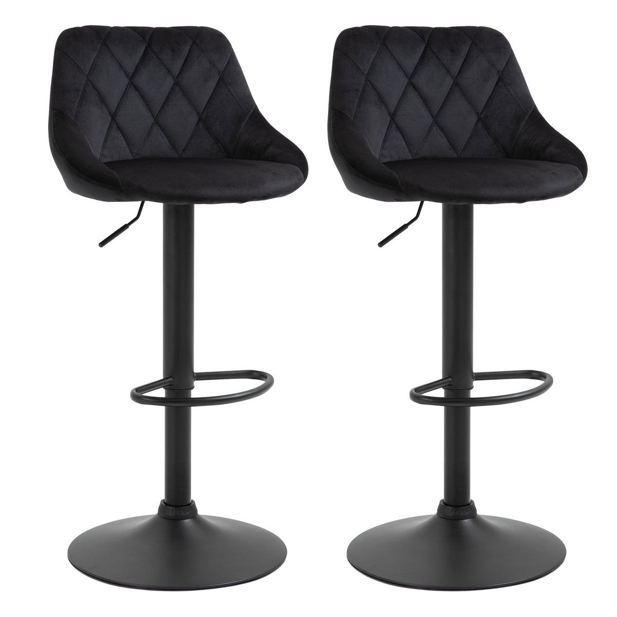 2ER-SET Barhocker, Drehstuhl, höhenverstellbarer Bistrohocker, Barstuhl, Schwarz - Schwarz, Kunststoff (48/83/51.5cm) - HOMCOM