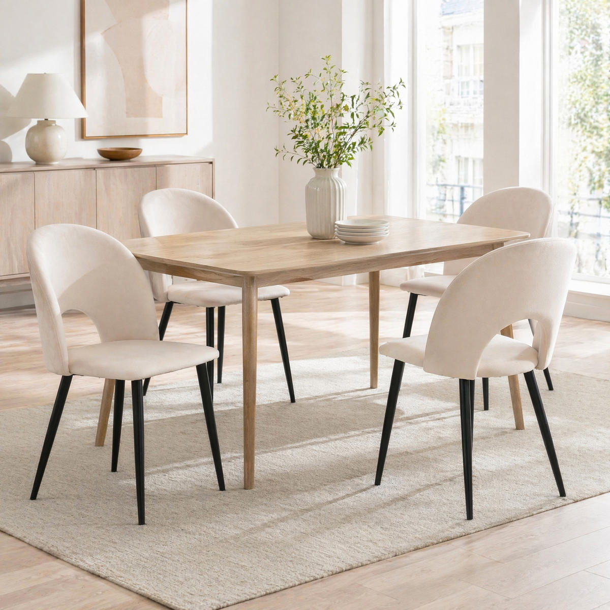 WOHNZIMMER STÜHLE mit Samtbezug, Diamantmuster und verstellbaren Füßen, Beige - Beige, Textil (47/84/44cm) - EVRYAE