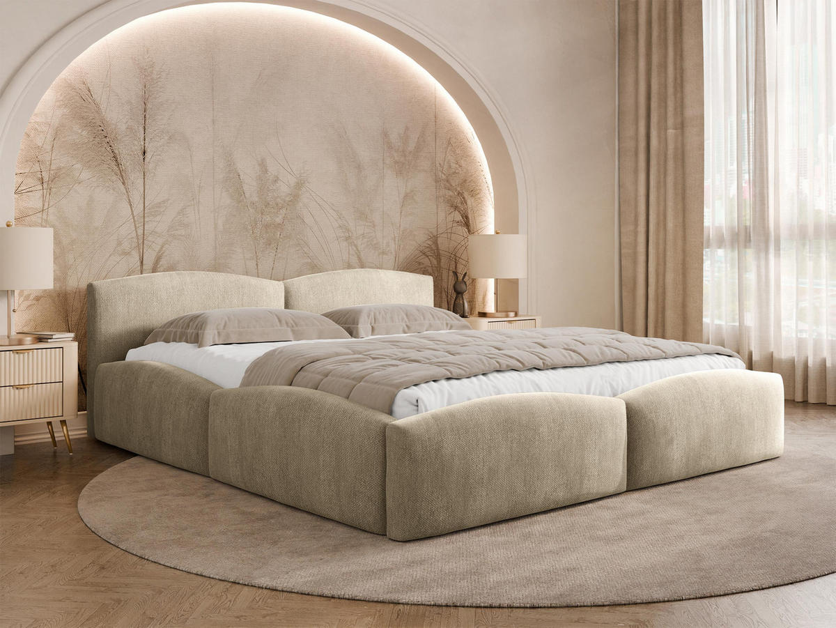 POLSTERBETT Mirala - Eichefarben/Beige, Holz/Textil (140/200cm) - MIRJAN24