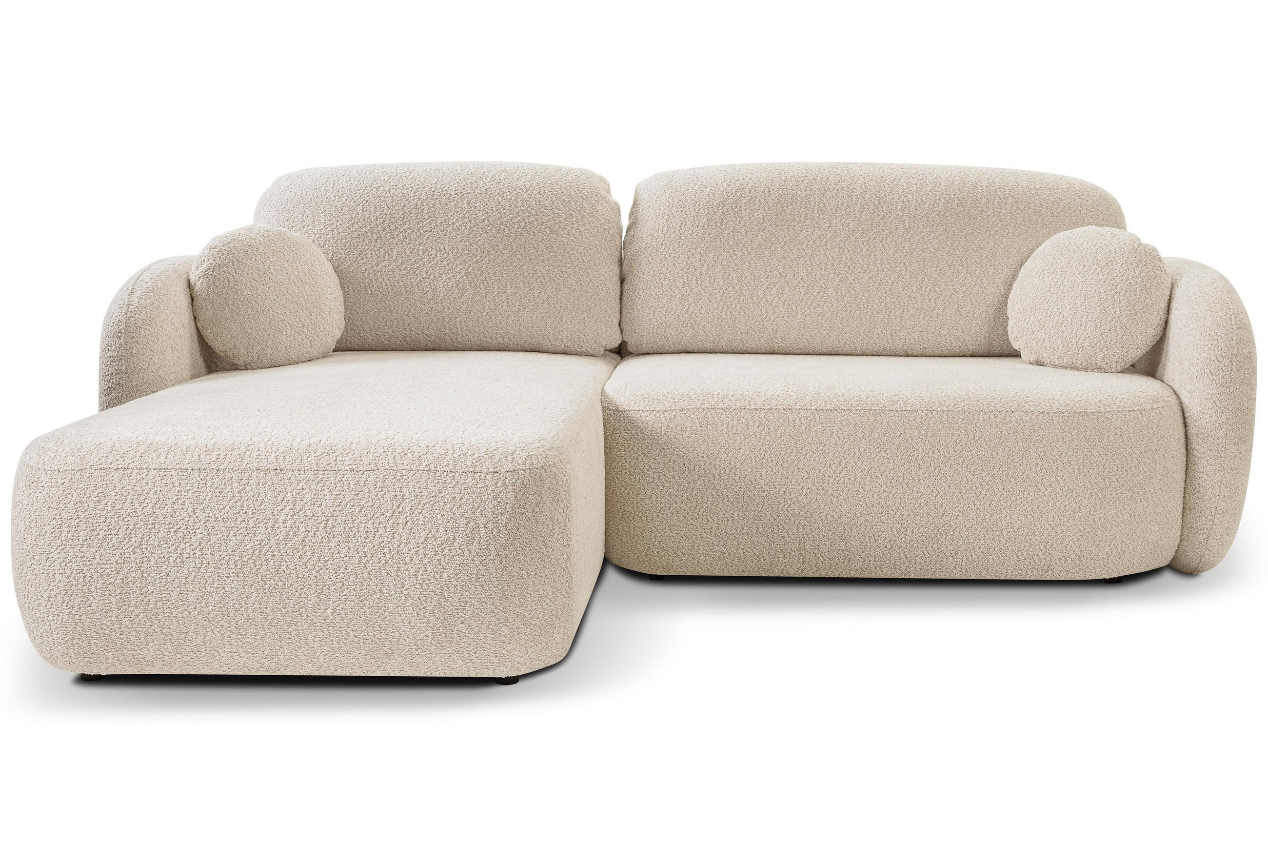 ECKSOFA AMICO L-S Beige Boucle-Stoff mit Schlaffunktion - Beige, Holz (248/174cm) - MASSENO
