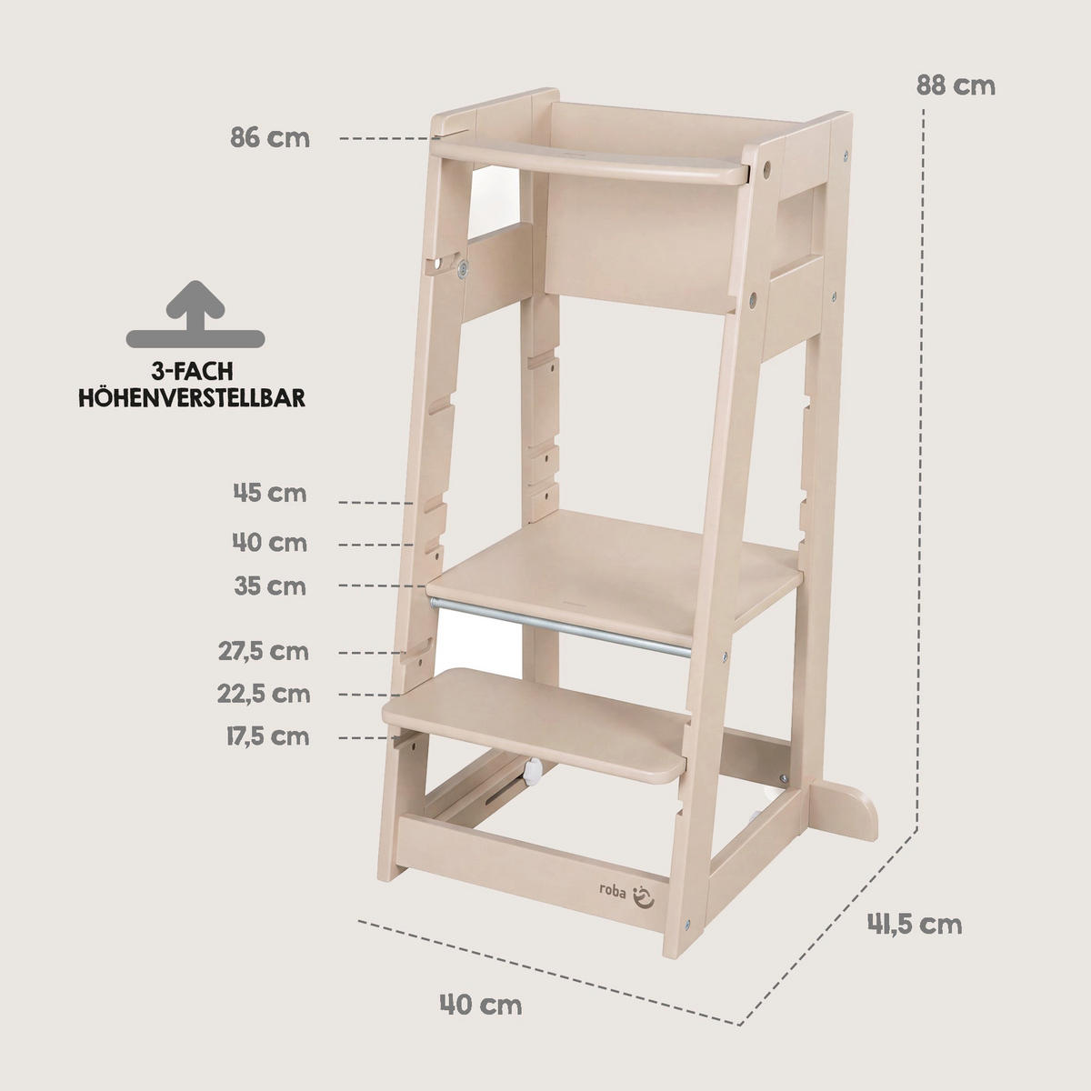 LERNTURM Sit & Step 2in1 - Kaschmir, Holzwerkstoff/Metall (53.5/88/51.5cm) - Roba