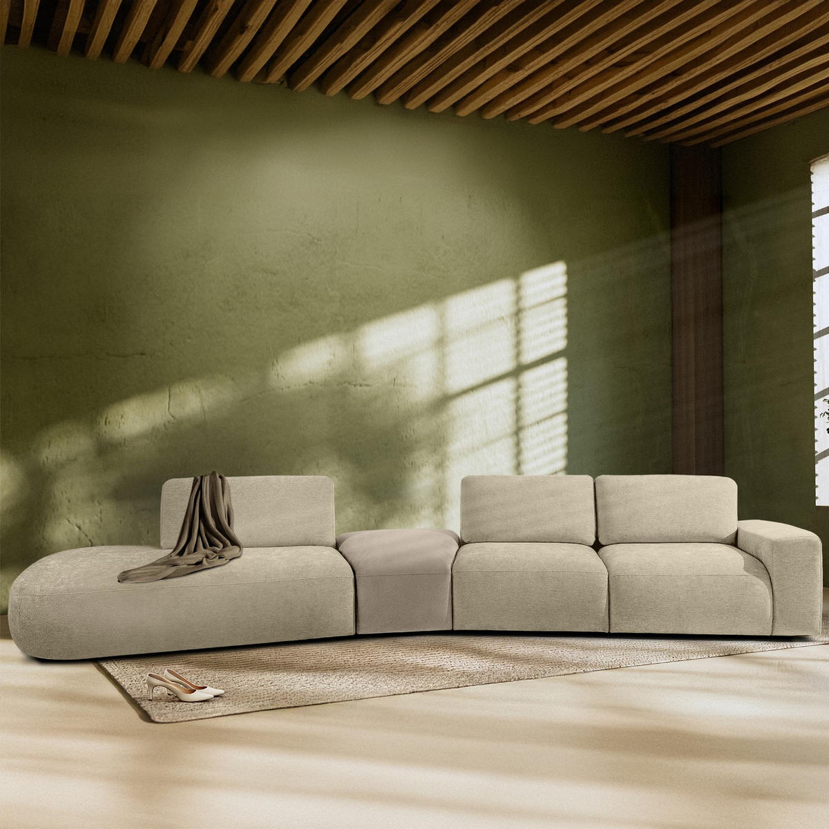 5-SITZER ECKSOFA ZUCCO Chenille links, Creme - Creme, Textil (430/84/105cm) - KONSIMO®
