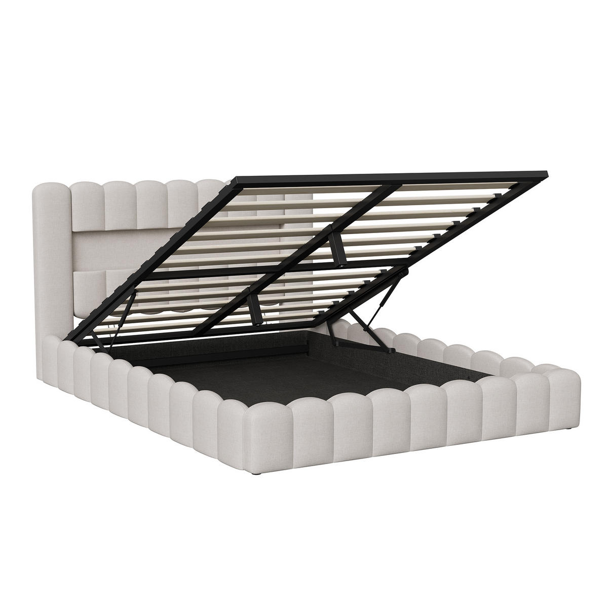 POLSTERBETT 160/200 cm mit LED-Kopfteil und hydraulischem Stauraum, modernes Schlafzimmerbett - Beige, Holz/Metall (160/200cm) - Joyfair