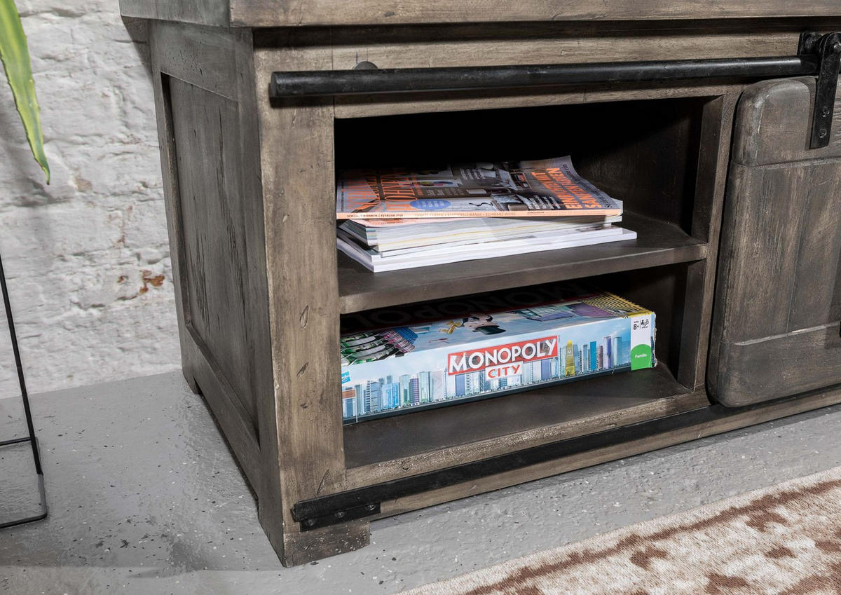 TV-BOARD Mango 200x55x50 grau lackiert RAILWAY #236 - Grau, Holz (200/50/55cm) - Massivmoebel24