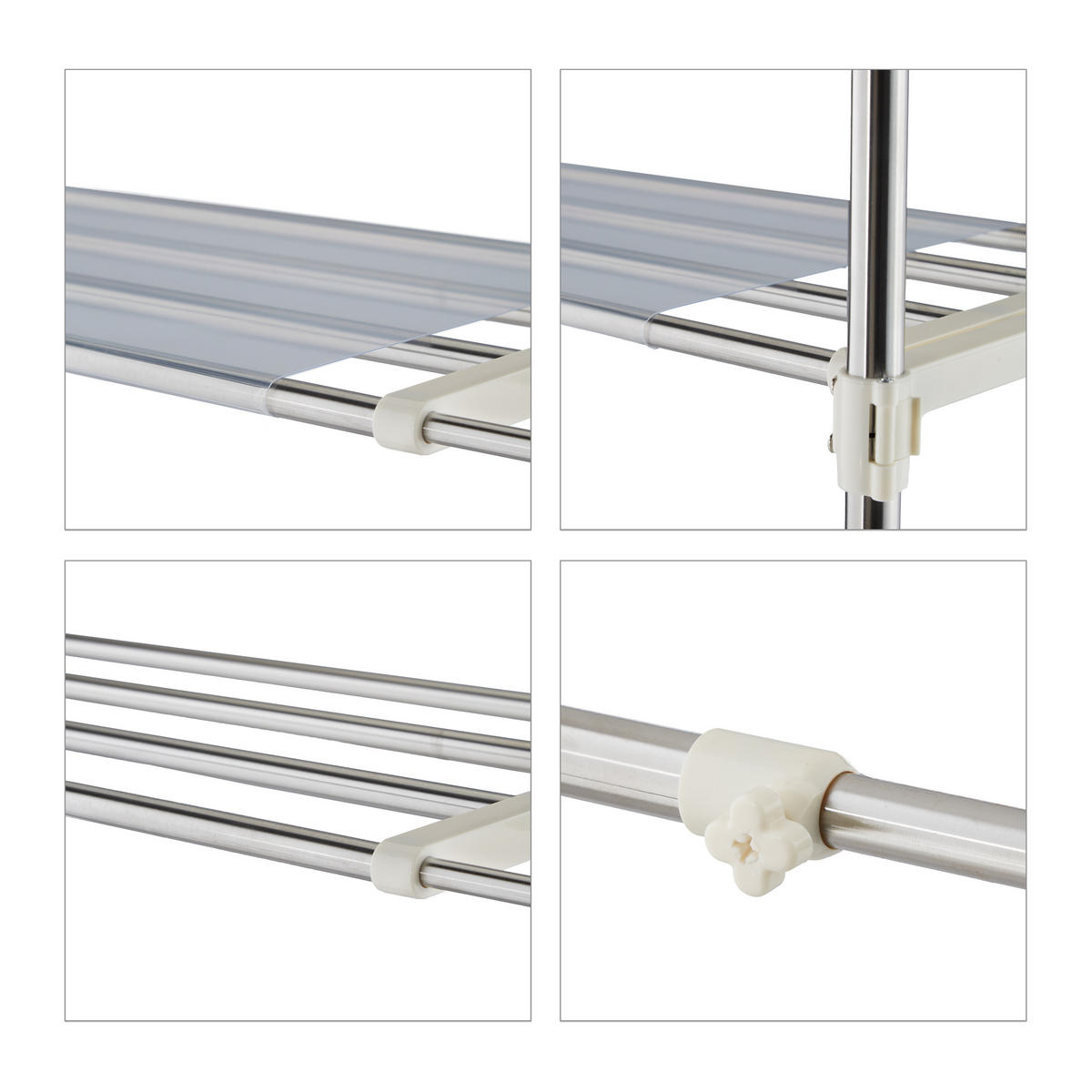 POLICA na pračku - strieborná, kov/plast (100/179/50cm) - Relaxdays