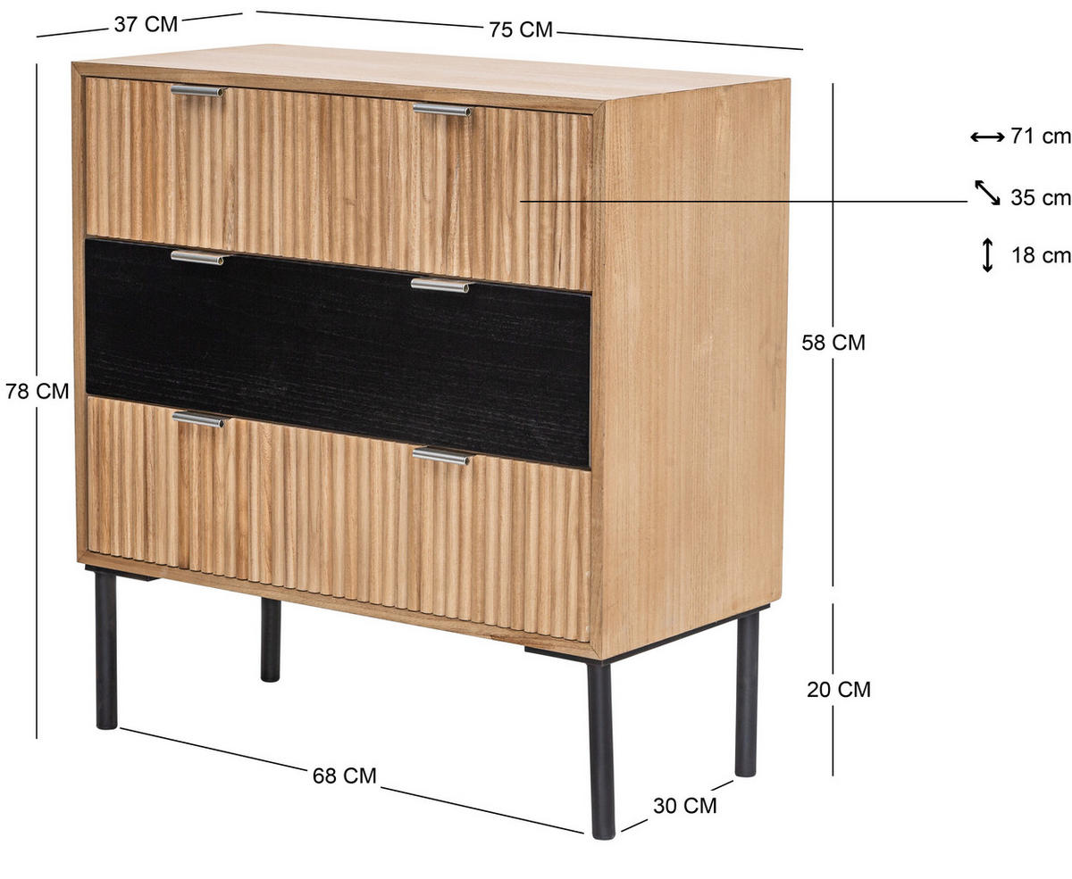 KOMMODE Rechteckig Braun 75 x 37 x 78 cm - Braun, Holz (75/78/37cm) - Nordlys