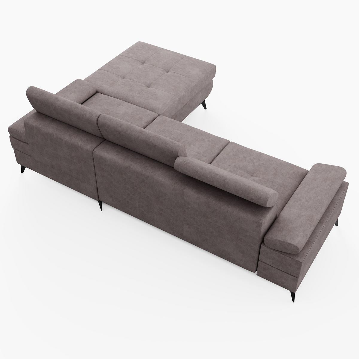 ECKSOFA VENTO Rechts Schwarz Velours Premium L-Form Couch mit Schlaffunktion & Bettkasten - Schwarz, Holz (261/190cm) - Barchello