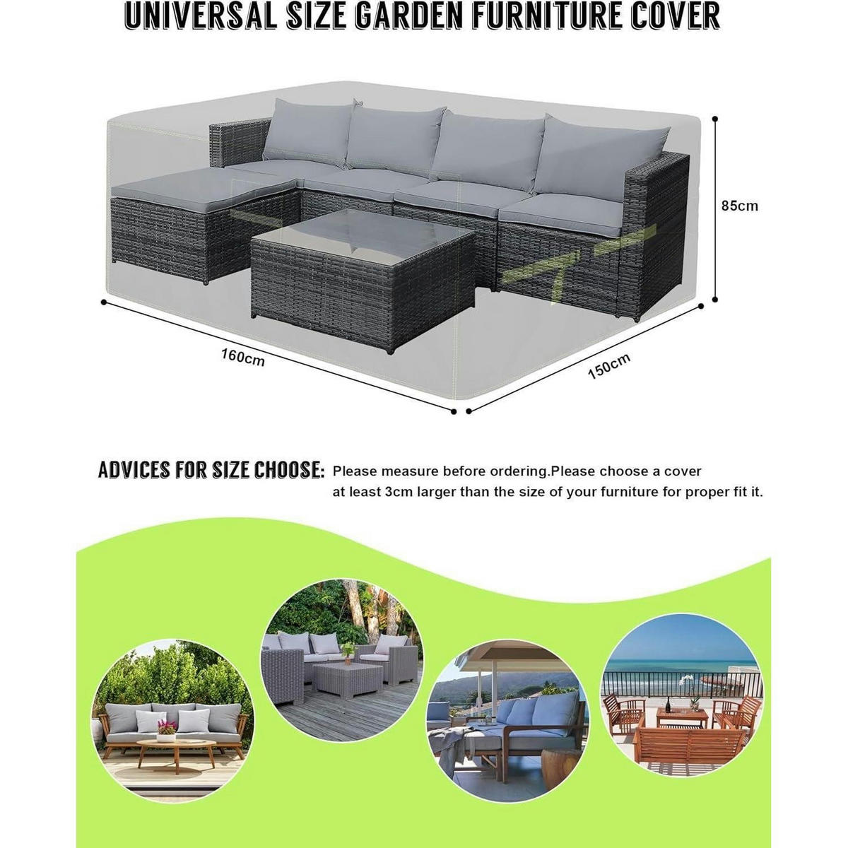 ABDECKHAUBE Gartenmöbel 160 x 150 x 85 cm 420D Oxford Wasserdicht UV-Beständig - Schwarz, Kunststoff (10/5/20cm)