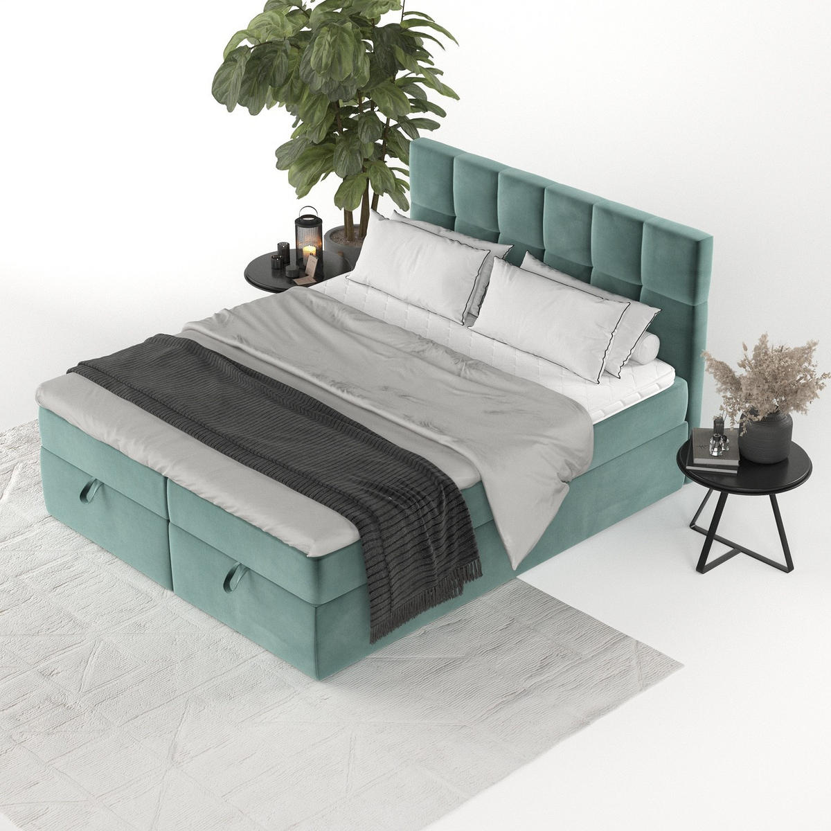 BOXBETT Savio 180/200 cm Türkis im Kronos Stoff - Türkis/Schwarz, Holz/Holzwerkstoff (180/200cm) - AltaBeds