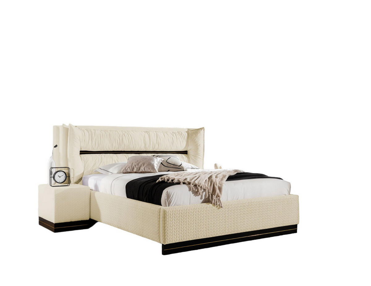 POLSTERBETT Hamilton Magic Velvet Set.2 - Creme, Holzwerkstoff/Textil (160/200cm) - Fun Möbel