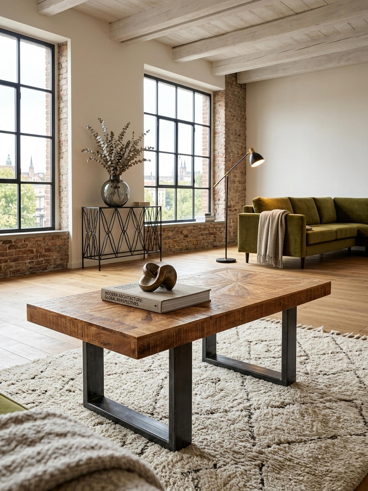 COUCHTISCH Mangoholz in Rustikalem Stil mit Metallbeinen, Maße 105x40x55 cm, Traglast 50 kg - Anthrazit/Braun, Holz/Metall (55/105/40cm) - KADIMA DESIGN