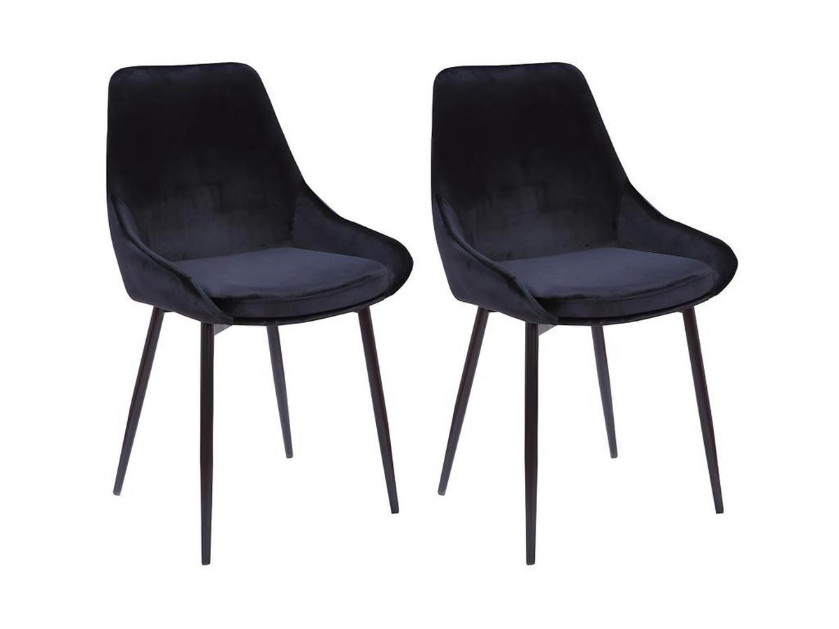 STUHL 2er-Set - Samt & Schwarzes Metall - Schwarz - MASURIE - Schwarz, Textil (56/85.5/49cm) - Vente-Unique