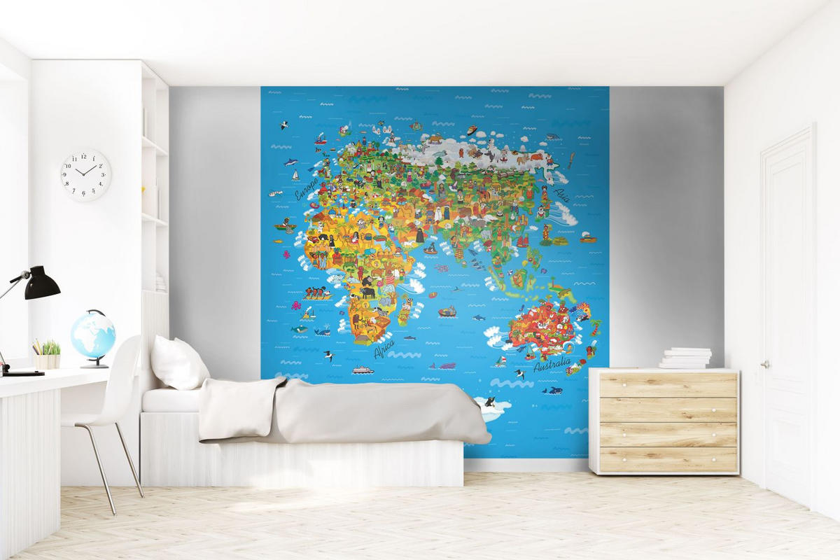 FOTOTAPETE Weltkarte für Kinder 252 x 182 cm - Multicolor, Papier (180/202cm) - Sanders & Sanders