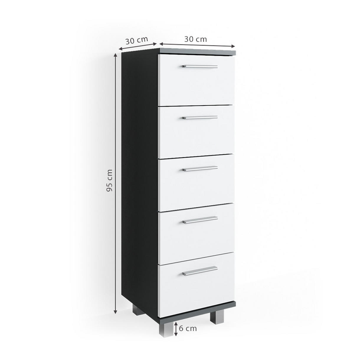 BADSCHRANK Ilias Anthrazit 30 x 95 cm - Anthrazit/Weiß, Holzwerkstoff (30/95/30cm) - Vicco