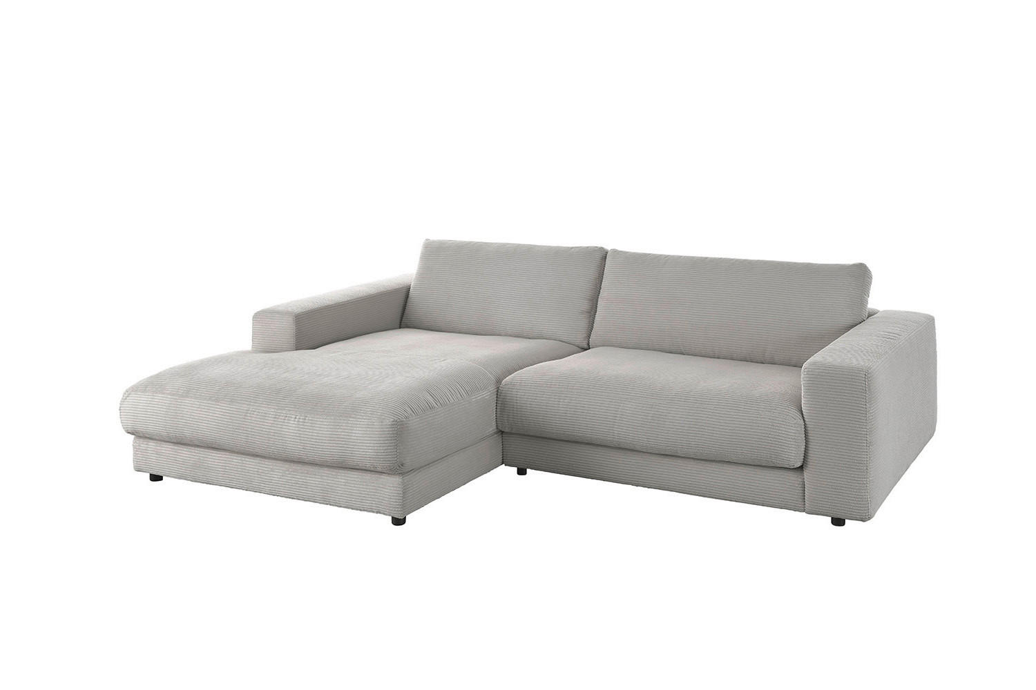 ECKSOFA MADELINE Steingrau Cord - Schwarz/Grau, Kunststoff/Textil (270/190cm) - KAWOLA