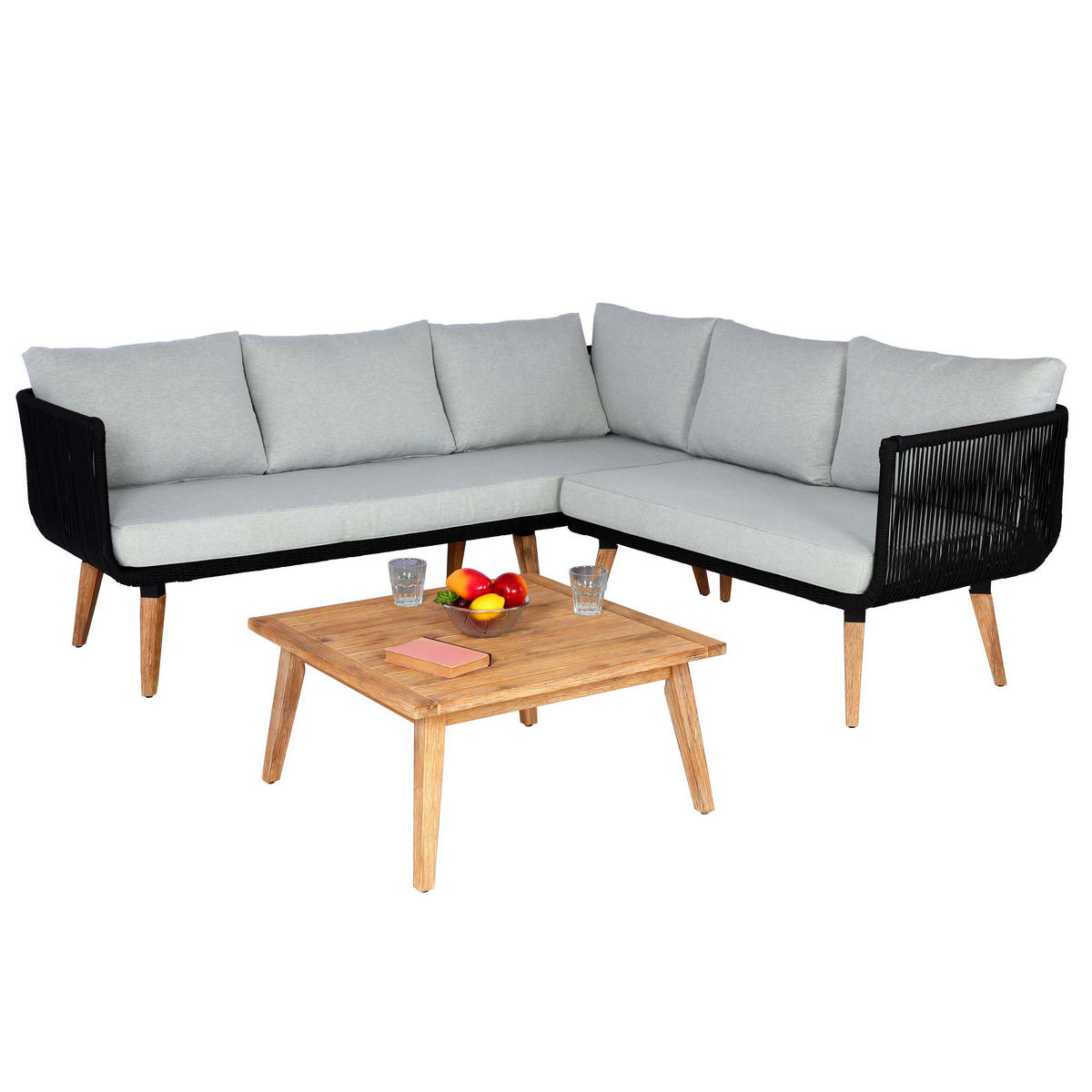 GARTEN-GARNITUR Schwarz, Braun, Hellgrau - Hellgrau/Schwarz, Holz - MCW