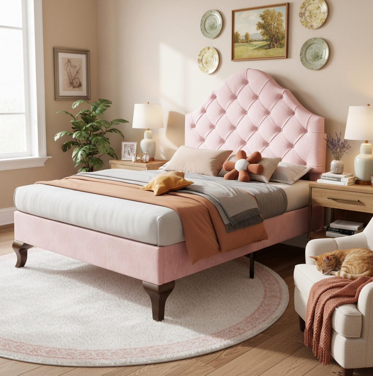 POLSTERBETT aus Samt 90x200 cm Pink mit höhenverstellbarem Kopfteil und Lattenrost - Rosa, Textil (90/200cm) - IVMEU