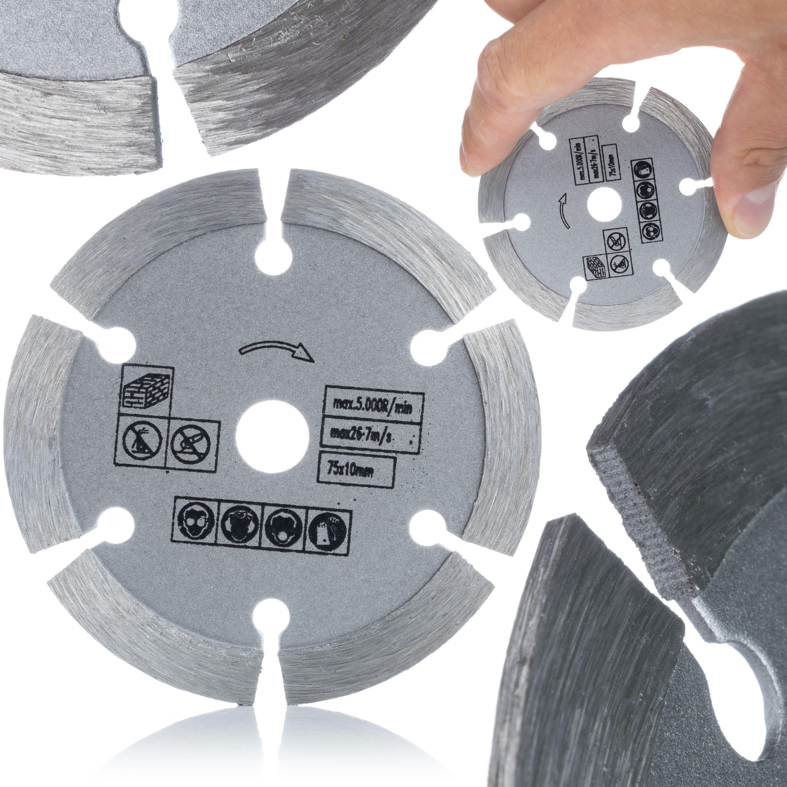 DIAMANTTRENNSCHEIBE Segmentiert - 75 mm, Bohrung 10 mm, 1,2 mm, lasergeschweißt, Trocken, für Baustoffe, Winkelschleifer 12 V - Multicolor, Kunststoff/Metall (10/10/10cm)