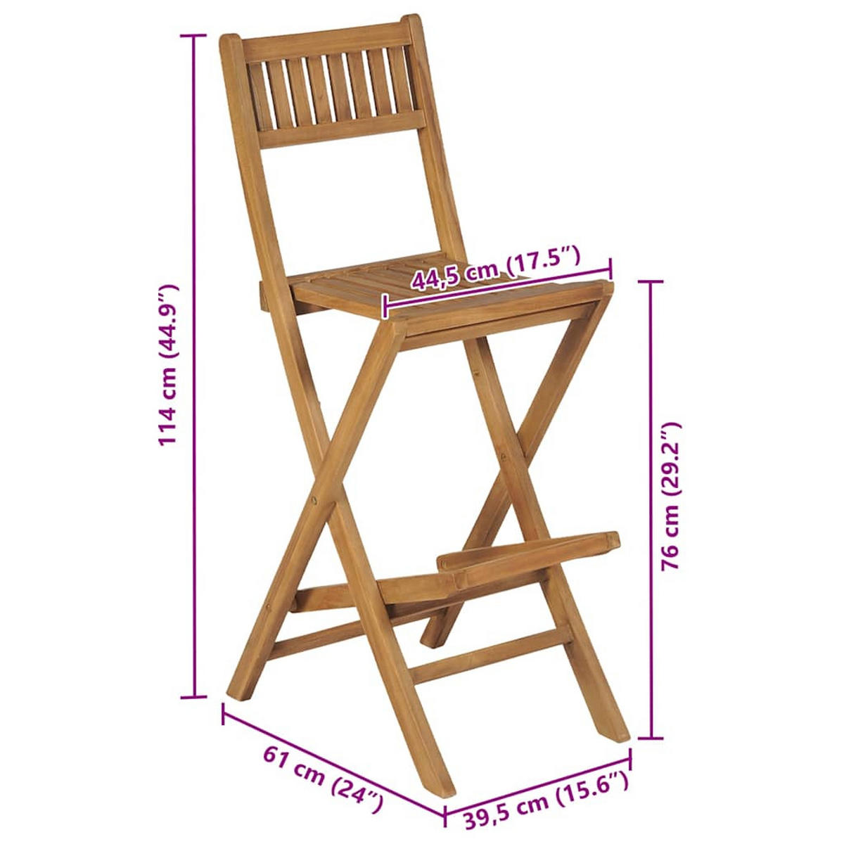 GARTENBARHOCKER, Klappbar, 44,5/61/114 cm, aus Massivem Teakholz, Braun, 2er-Set - Braun, Holz (61/114/44.5cm) - vidaXL