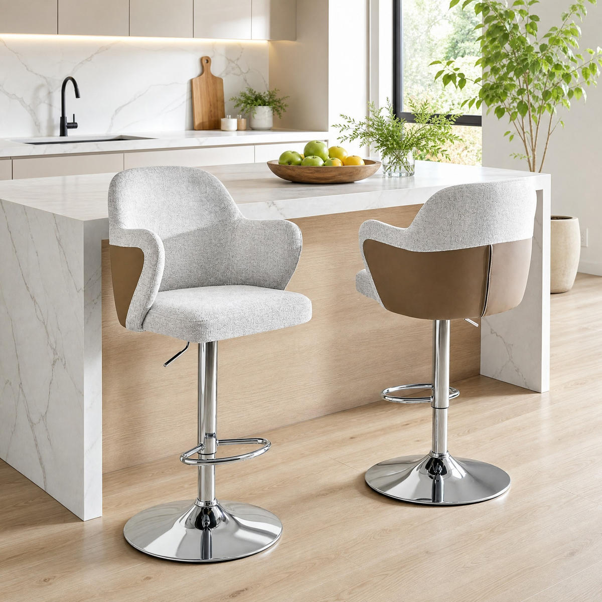 BARHOCKER-SET 2-teilig höhenverstellbar mit 360°-Drehfunktion und Armlehnen - Grau, Textil (37.6/118/45cm) - MIVRAY