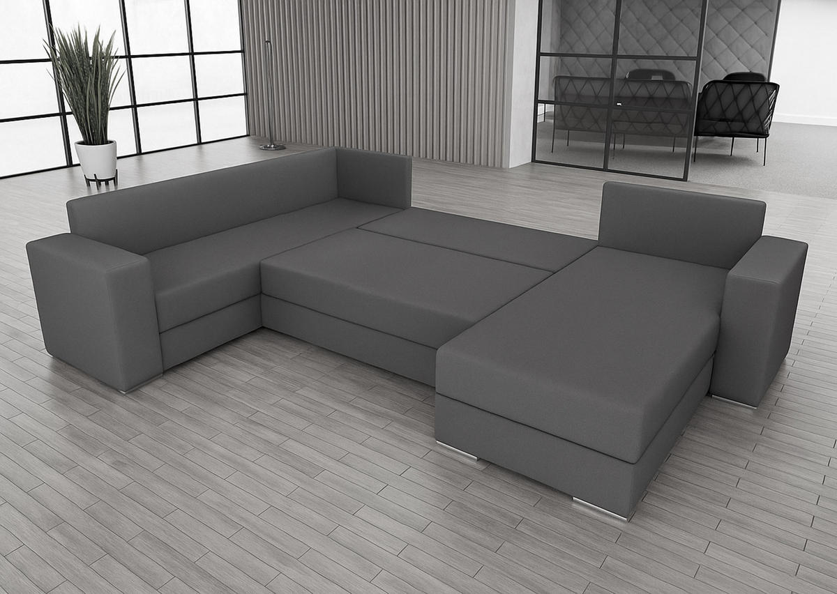 WOHNLANDSCHAFT Lovere Dunkelgrau 314/217/90 cm mit Bettkasten Schlaffunktion Relaxfunktion - Dunkelgrau/Schwarz, Kunststoff/Textil (314/90/217cm) - AX Living